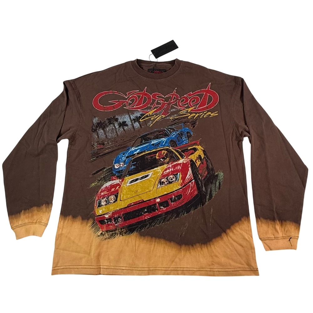 Godspeed Cup Series Racing Long Sleeve Shirt Brown Dip Dye Mens Medium NEW